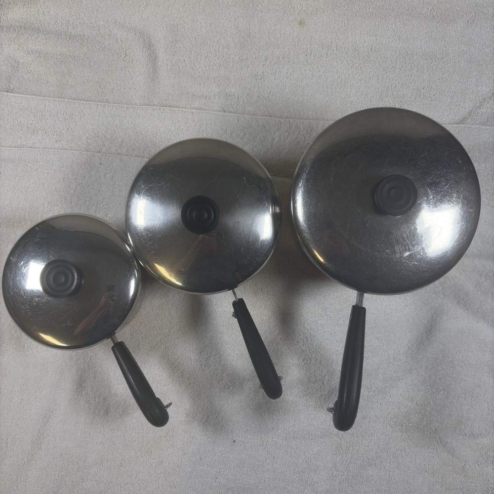 Revere Ware Pre 1968 Copper Bottom 1 Qt, 1.5 Qt, 2 Qt Set of Saucepans W/Lids